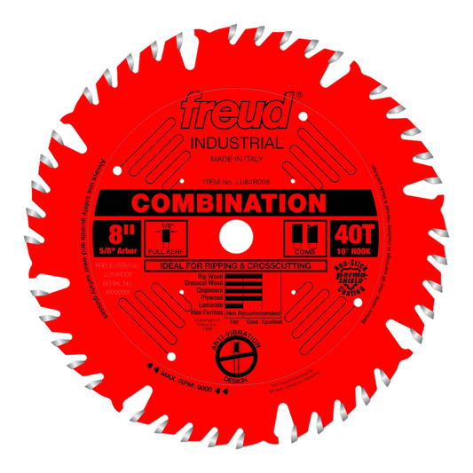 Freud, LU84R008 8'' 40 Tooth ATBF Combo Saw Blade