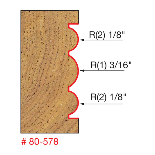 Freud, 80-578 3/16'' & 1/8'' Radius Triple Beading Router Bit 1/2'' Shank