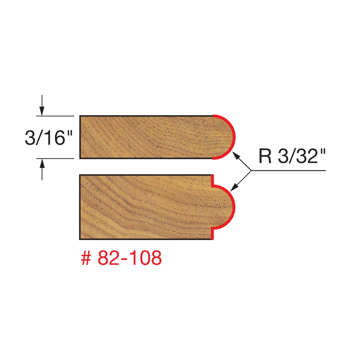 Freud, 82-108 Embout demi-rond à rayon 3/32'', tige 1/2''