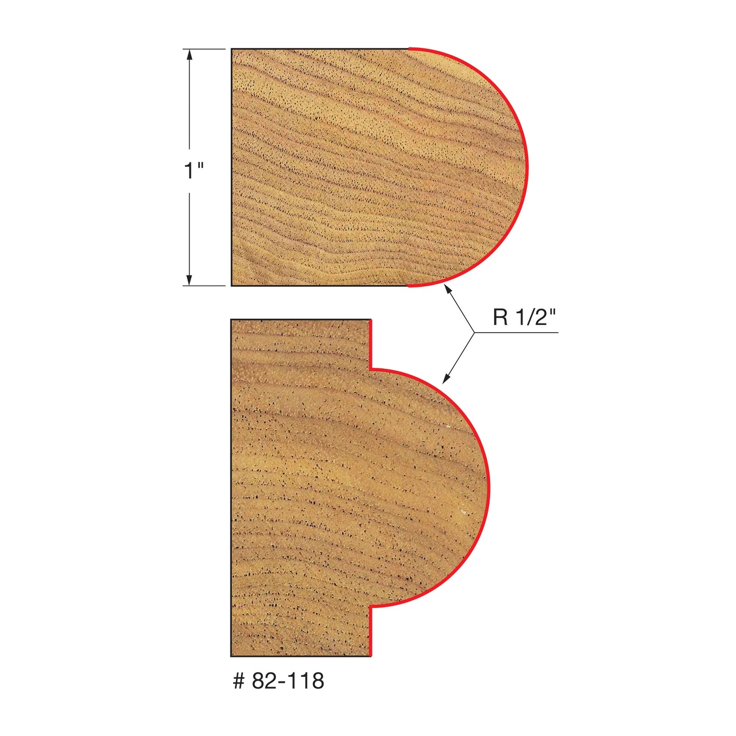 Freud, 82-118 1/2'' Radius Half Round Router Bit 1/2'' Shank