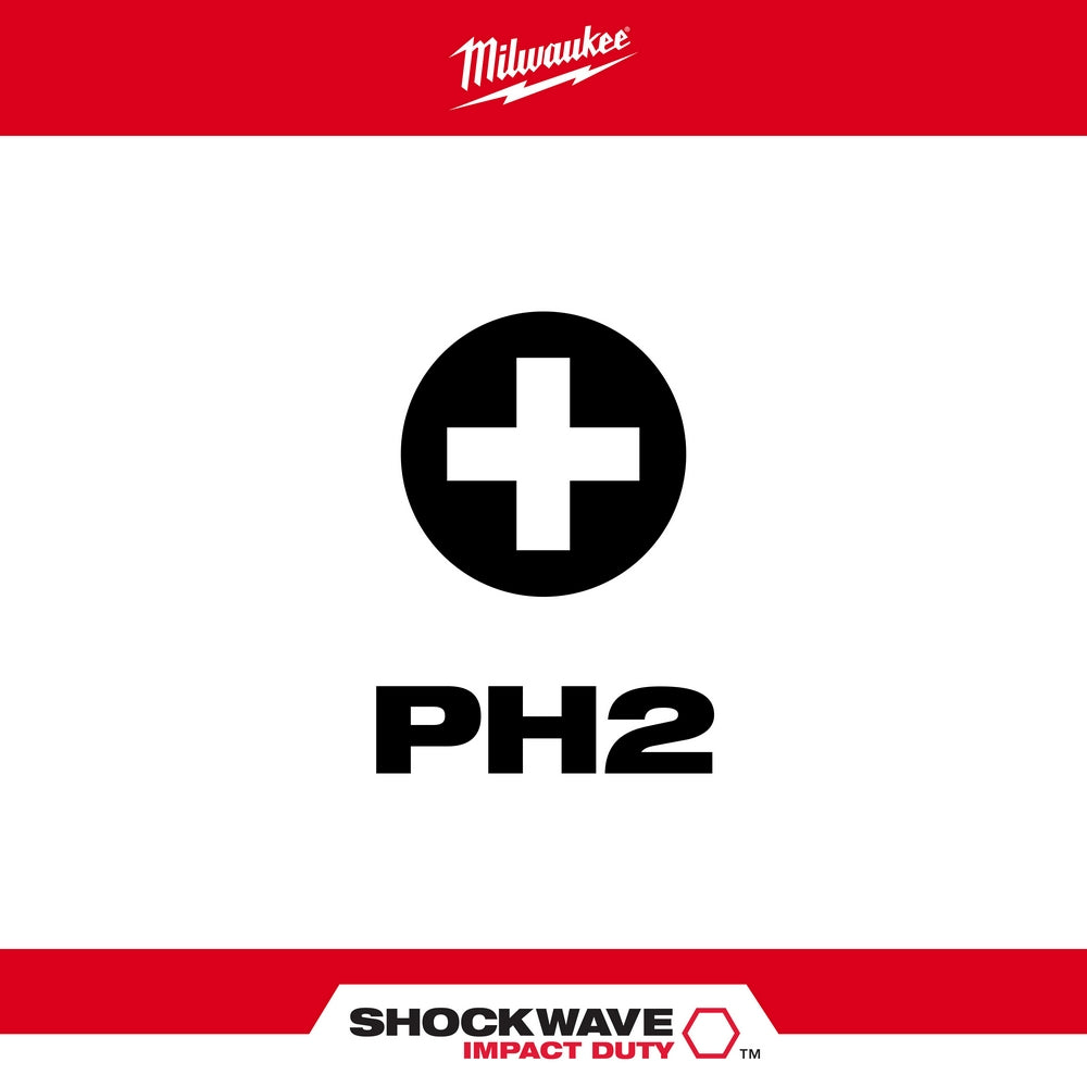 Milwaukee, 48-32-4602 Embouts électriques SHOCKWAVE™ 2" Impact Phillips #2 (5 PK)