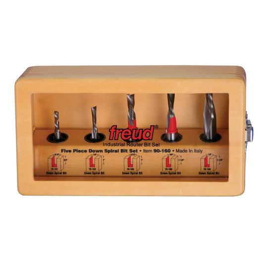 Freud, 90-160 5 Piece Down Spiral Router Bit Set 1/4'' Shank