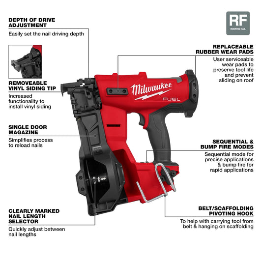 Milwaukee, 2909-20 M18 FUEL Coil Roofing Nailer