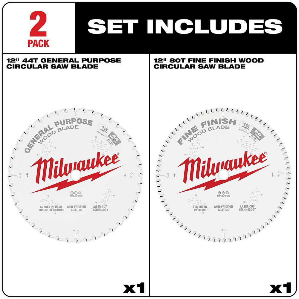 Milwaukee, 48-40-1232 12 in. 44T + 80T Two Pack Circular Saw Blade
