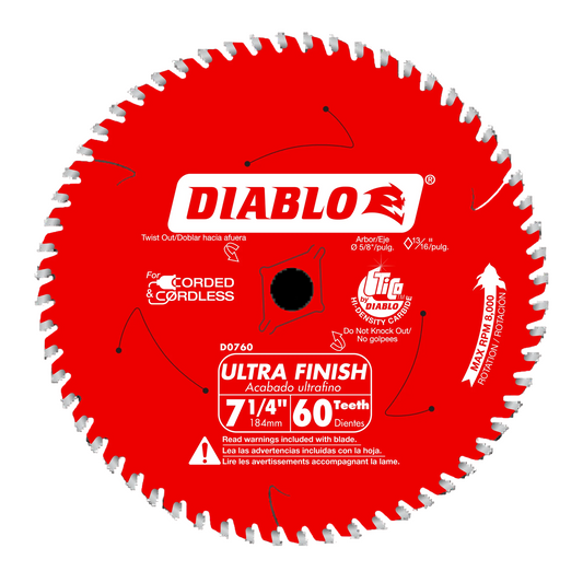 Diablo, D0760A 7-1/4" x 60-Teeth Ultra Finish Carbide Saw Blade for Wood