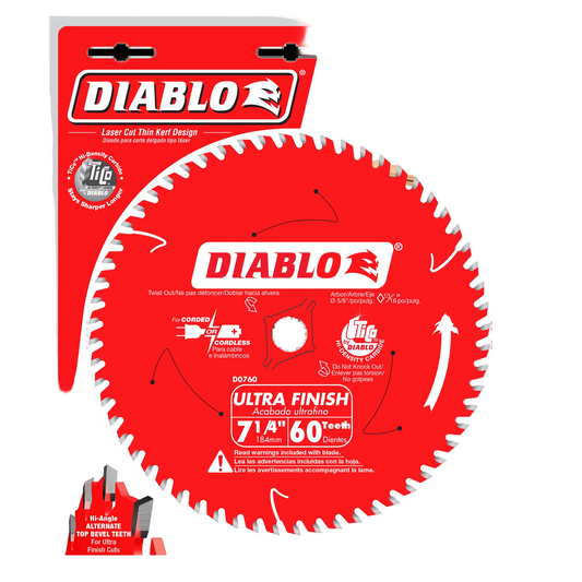Diablo, D0760A 7-1/4" x 60-Teeth Ultra Finish Carbide Saw Blade for Wood