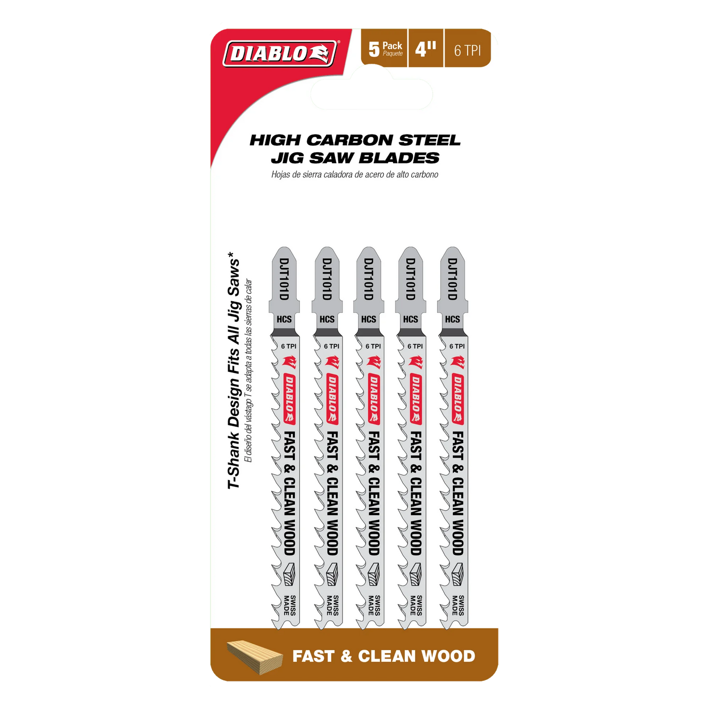 Diablo, DJT101D5 4" 6TPI High Carbon Steel Jig Saw Blades for Clean Wood (5-pk)