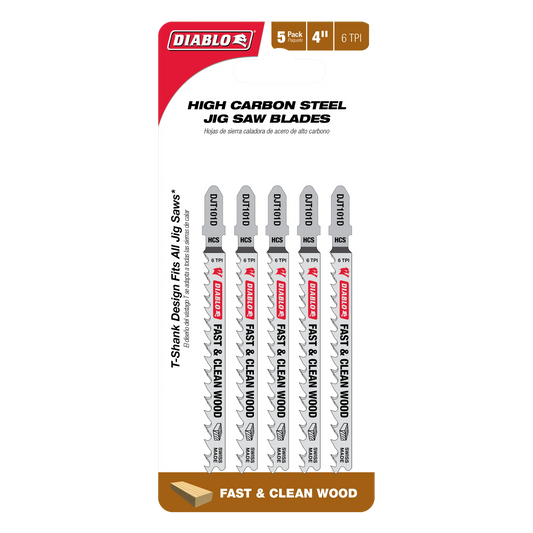 Diablo, DJT101D5 4" 6TPI High Carbon Steel Jig Saw Blades for Clean Wood (5-pk)