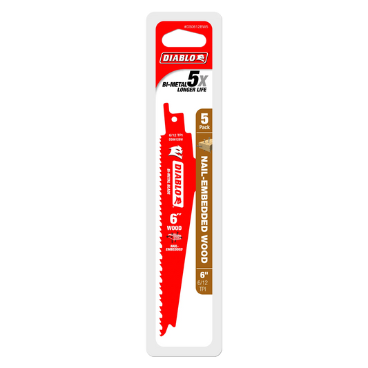 Diablo, DS0612BW5C 6" 6/12 Tooth Bi-Metal Wood Reciprocating Saw Blades 5 Pack