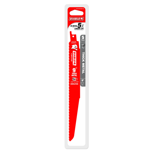 Diablo, DS0908BD5C 9" 8/10TPI Bi-Metal Reciprocating Saw Blades for Thick Metal