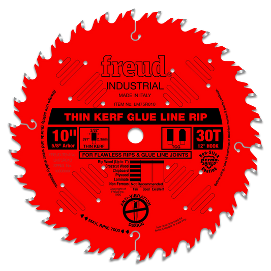 Freud, LM75R010 10'' 30 Tooth TCG Thin Kerf Glue Line Ripping Saw Blade 5/8'' Arbor