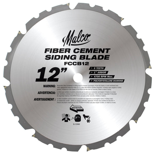 Malco, FCCB12 12'' Fiber Cement Circular Diamond Saw Blade 1'' Arbor