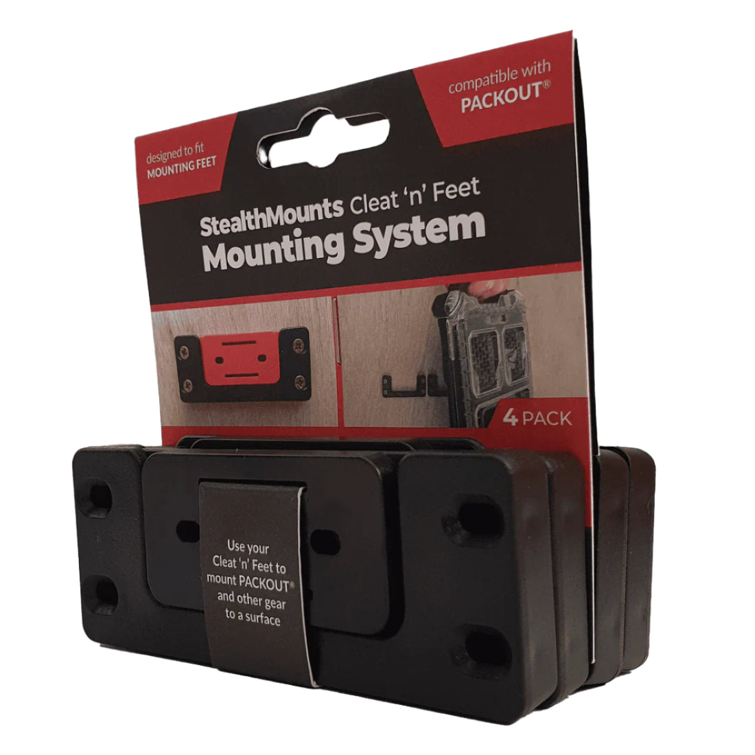 StealthMounts, OM-CLFT-BLK-4 Cleat 'n' Feet Mounting System - Black Cleats and Feet