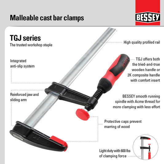 Bessey TGJ2.506+2K 6-inch Tradesmen's Malleable Cast Bar Clamps