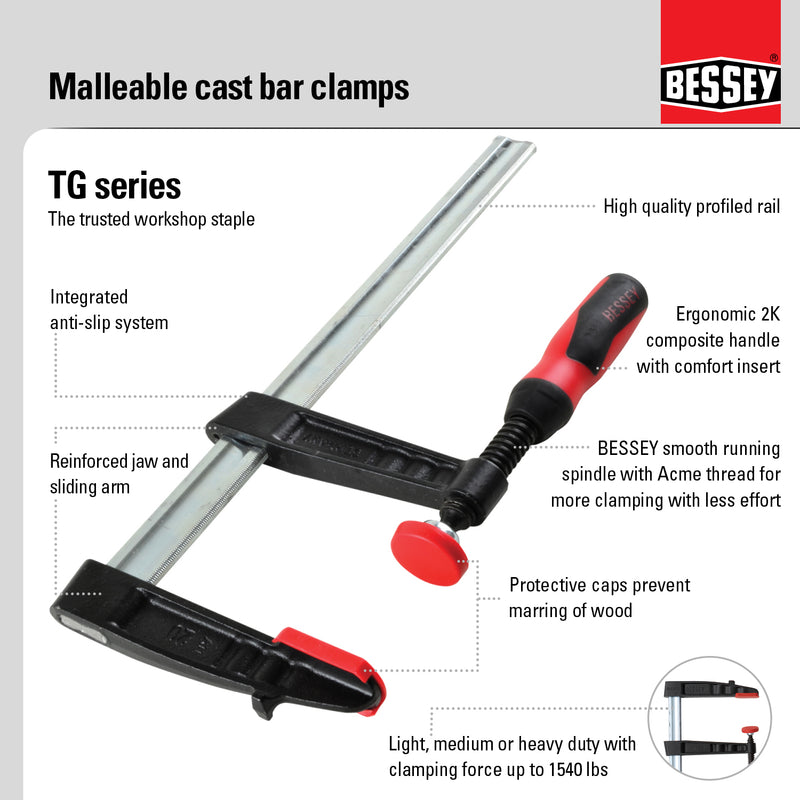 Bessey TG4.524+2K 24'' F Type Bar Clamp Medium Duty