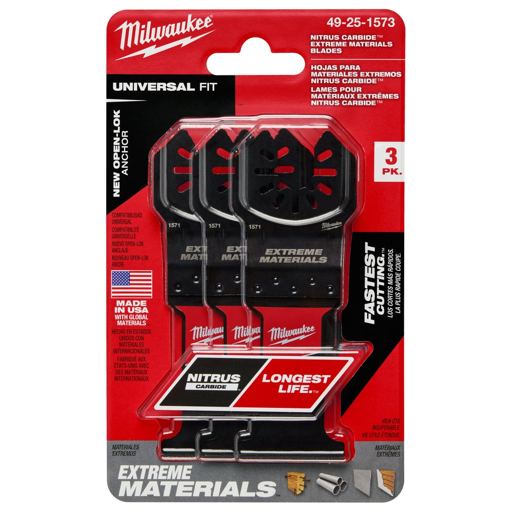 Milwaukee, 49-25-1573 NITRUS CARBIDE Extreme Materials Universal Fit OPEN-LOK Multi-Tool Blade 3PK