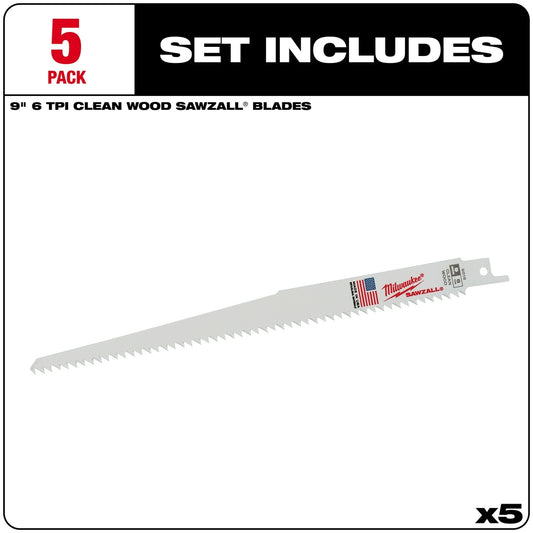Milwaukee, 48-00-5016 9 in. 6 TPI Fleam Ground SAWZALL Blades - 5 Pack