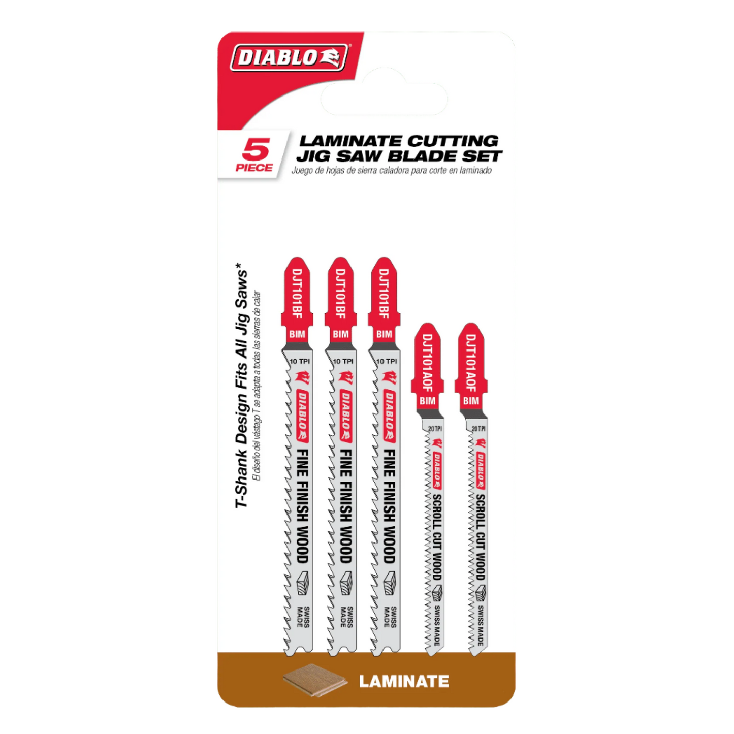Diablo, DJT505 Bi-Metal T-Shank Jig Saw Blade Set for Laminate Cutting 5 Pc