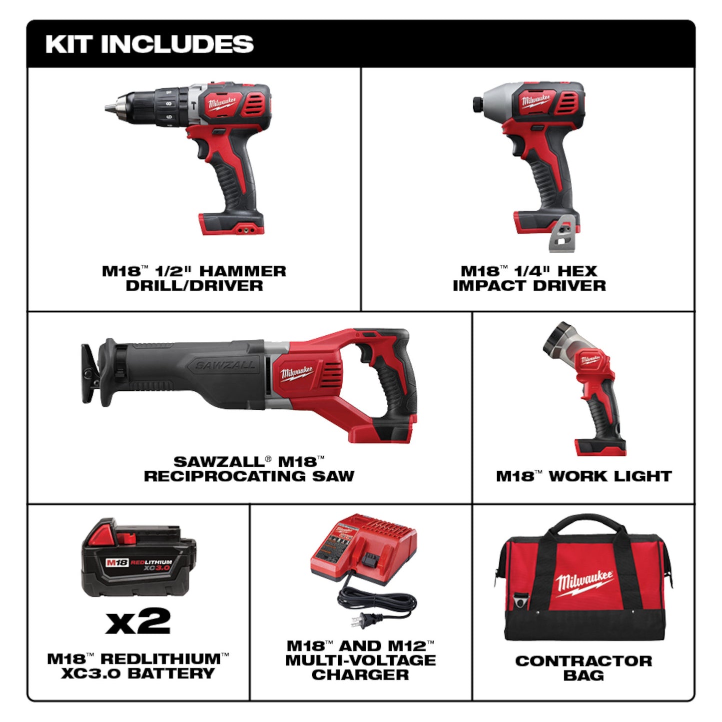 Milwaukee, 2696-24 M18 4-Tool Combo Kit