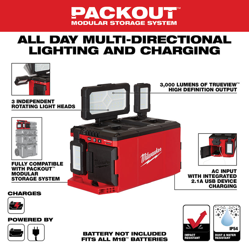 Milwaukee, 2357-20 M18 18 Volt Lithium-Ion Cordless PACKOUT Light/Charger