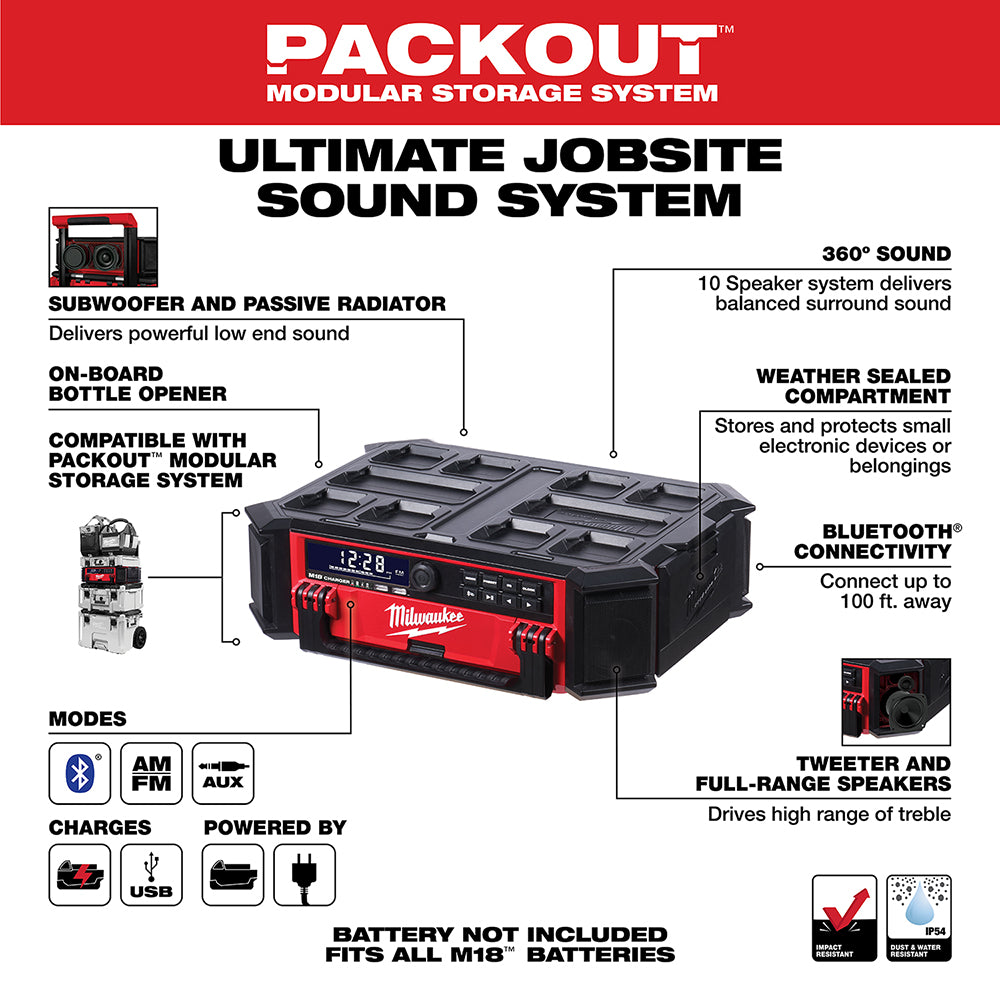 Milwaukee, 2950-20 M18 PACKOUT Radio and Charger – Tool Only