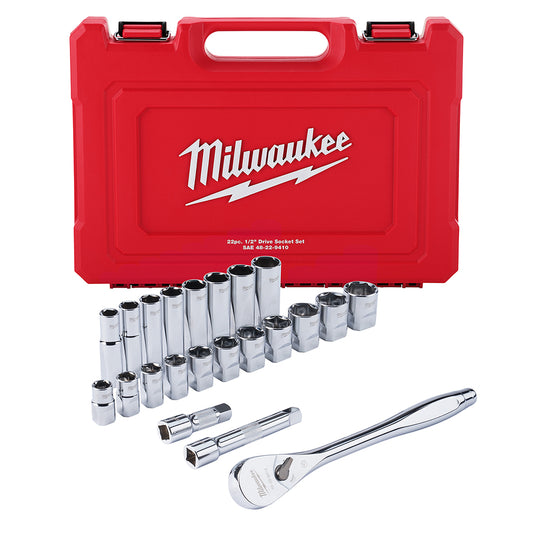 Milwaukee, 48-22-9410 22 pc. 1/2 in. Socket Wrench Set (SAE)
