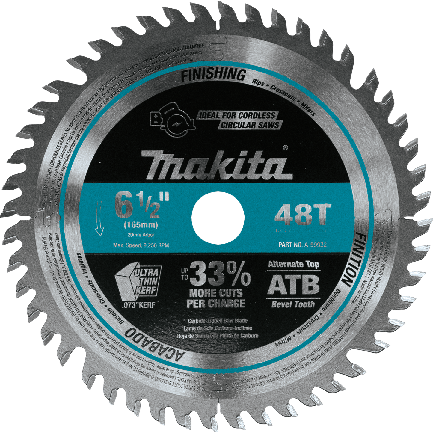 Makita, A-99932 Lame de scie plongeante sans fil à pointe en carbure 6-1/2'' 48T 10006