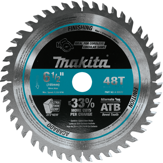 Makita, A-99932 6-1/2'' 48T Carbide -Tipped Cordless Plunge Saw Blade