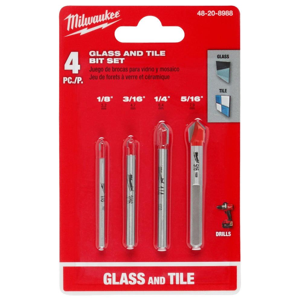 Milwaukee, 48-20-8988 Glass & Tile Drill Bit Set - 4 Piece