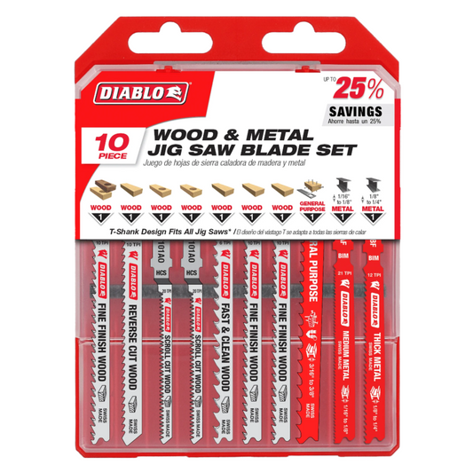 Diablo, DJT10S T-Shank Jig Saw Blade Set for Wood & Metal 10 Pc