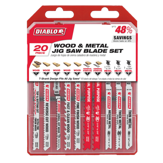 Diablo, DJT20S T-Shank Jig Saw Blade Set for Wood & Metal 20 Pc Set