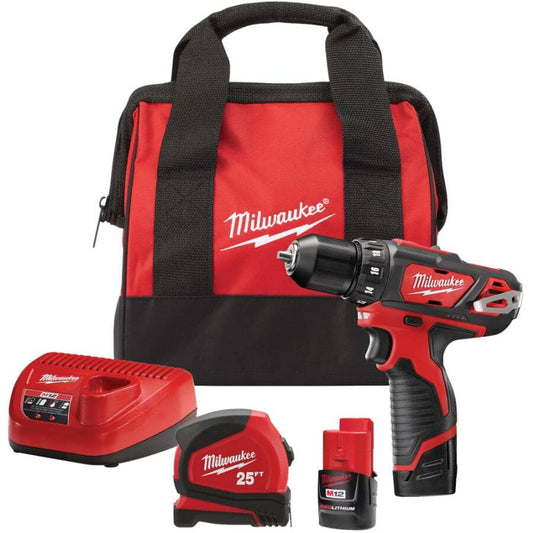 Milwaukee, 2407-22 M12 Redlithium 12V Cordless 3/8" Drill Driver Kit