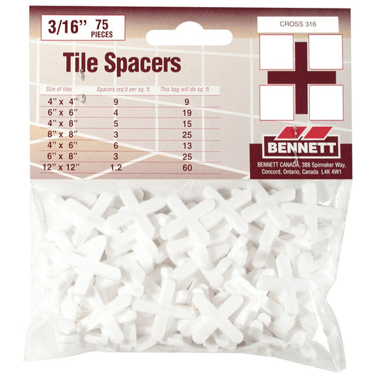 Bennett SPACERS, TILE CROSS 3/16'' 75pc BAG