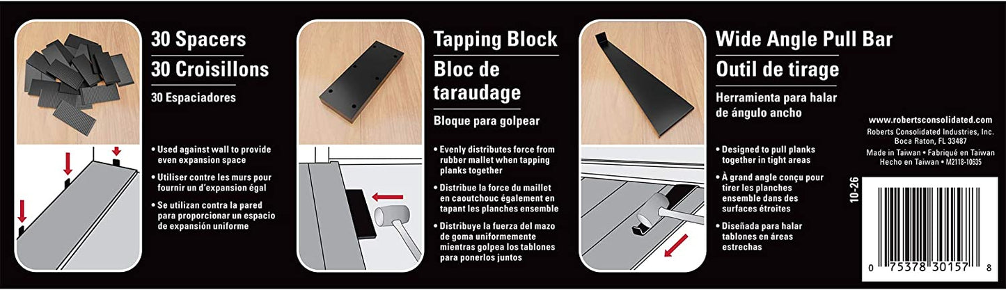 Roberts 10-26 Laminate Flooring Installation Kit with Tapping Block, Pull Bar and 30 Wedge Spacers