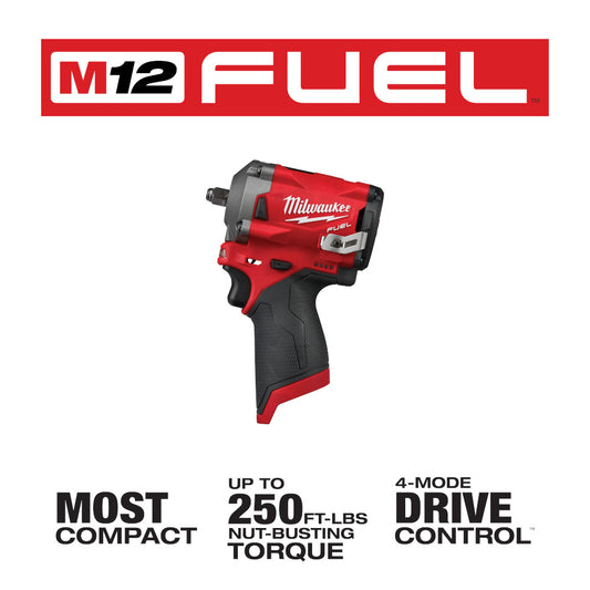 Milwaukee, 2554-20 M12 FUEL 12 Volt Lithium-Ion Brushless Cordless Stubby 3/8 in. Impact Wrench