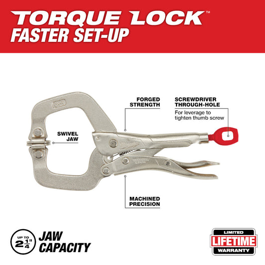 Milwaukee, 48-22-3522 6 Inch TORQUE LOCK Locking C-Clamp With Swivel Jaws