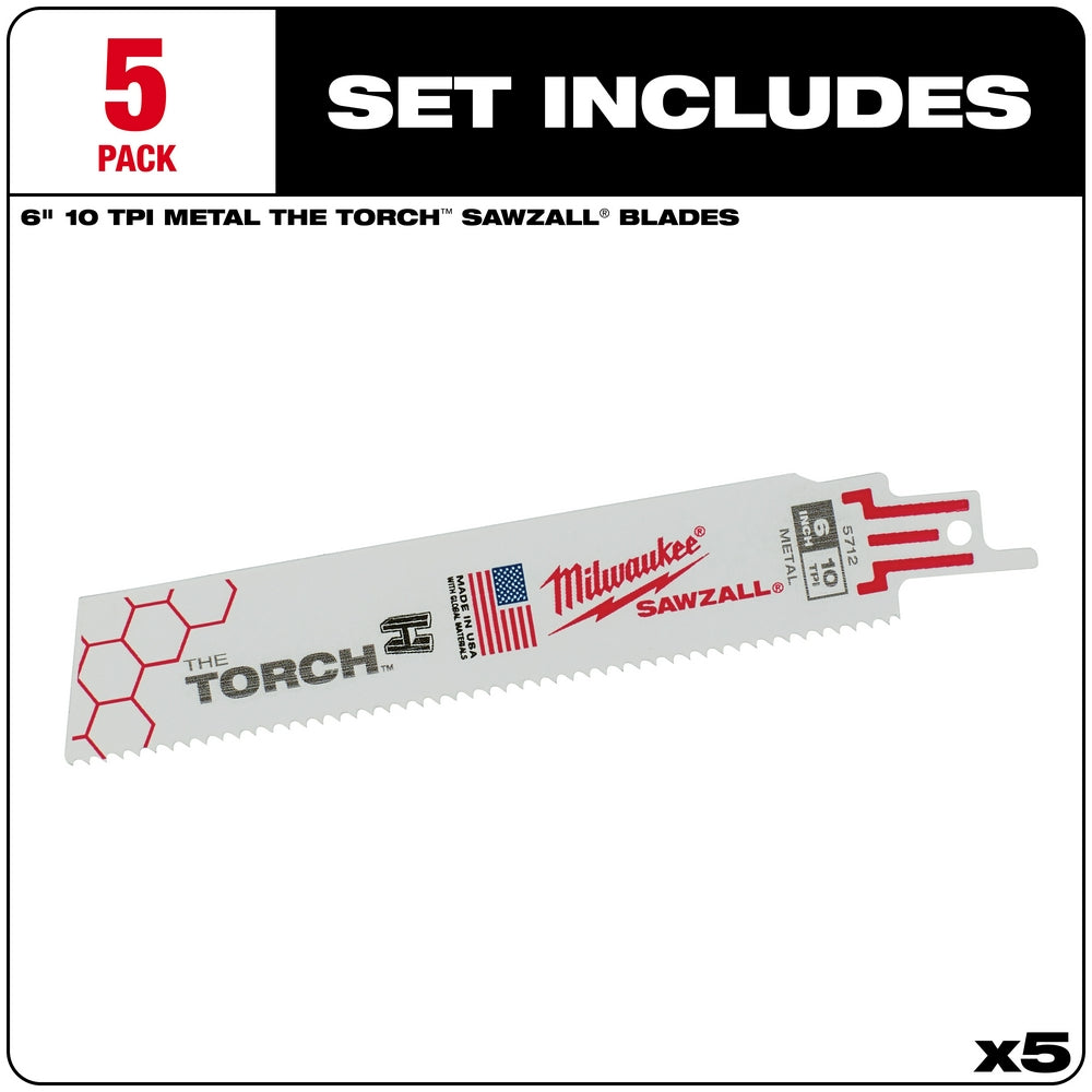 Milwaukee, 48-00-5712 6 in. 10 TPI THE TORCH SAWZALL Blades (5 pk)