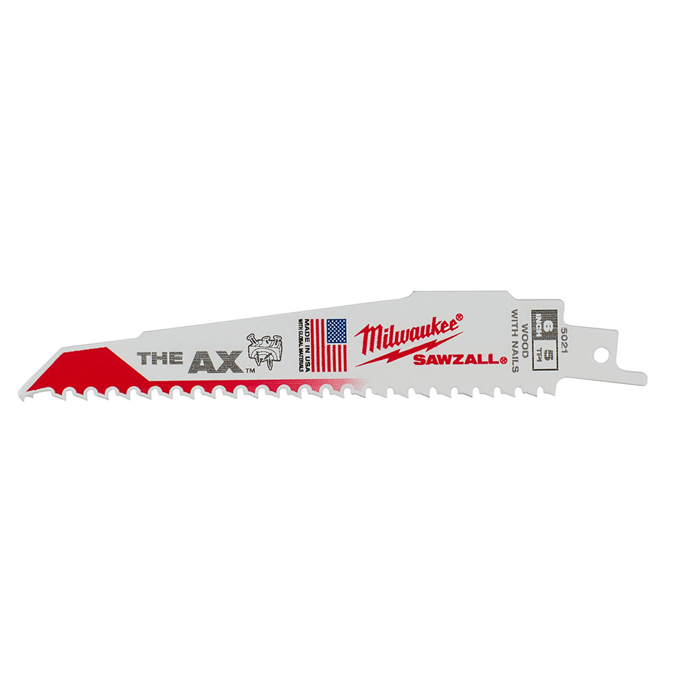 Milwaukee, 48-00-5021 6 in. 5 TPI the Ax SAWZALL Blades - 5 Pack