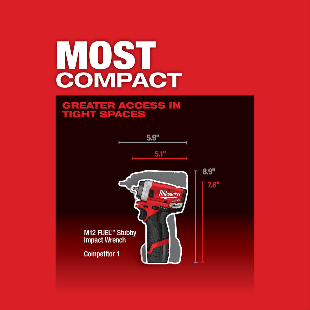 Milwaukee, 2552-20 M12 1/4" Stubby Impact Wrench