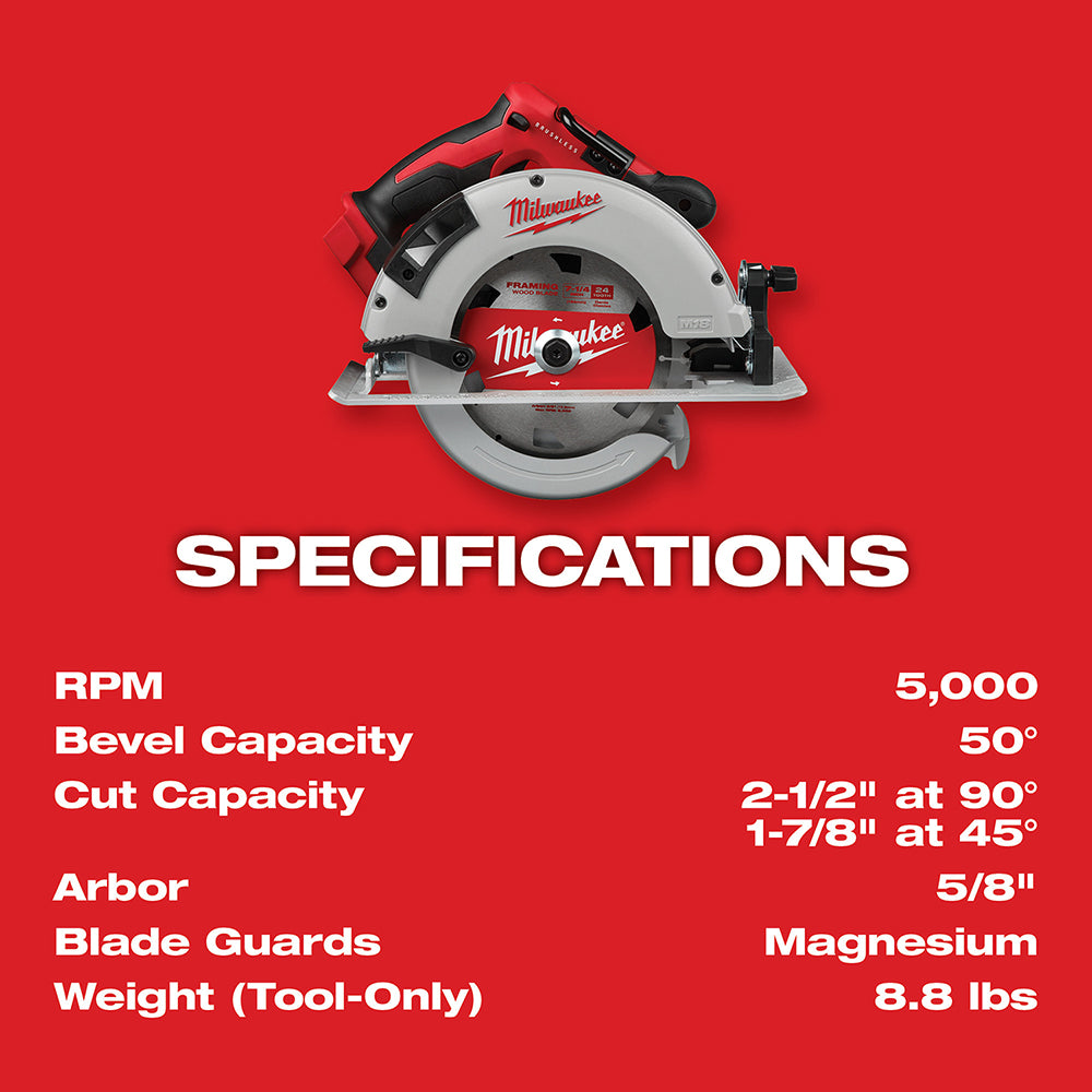 Milwaukee, 2631-20 M18 18 Volt Lithium-Ion Cordless Brushless 7-1/4 in. Circular Saw - Tool Only