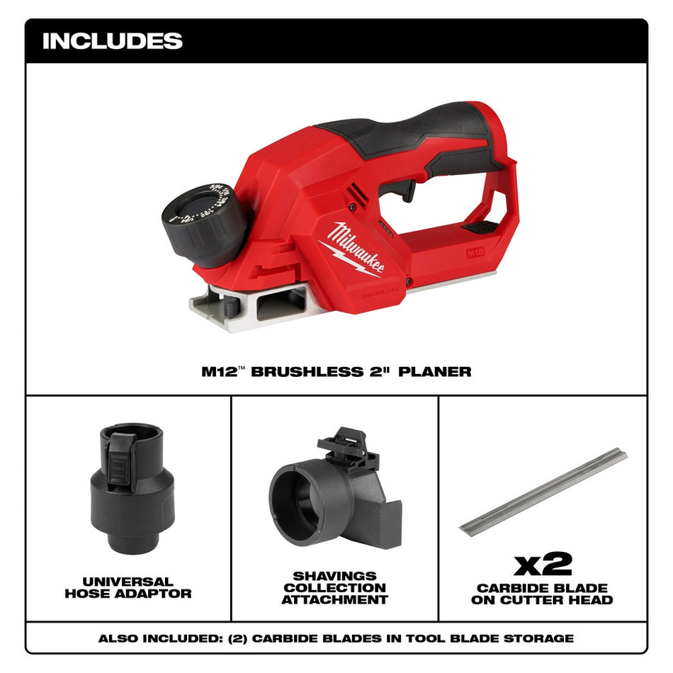 Milwaukee, 2524-20 Raboteuse sans balais M12 de 2 po