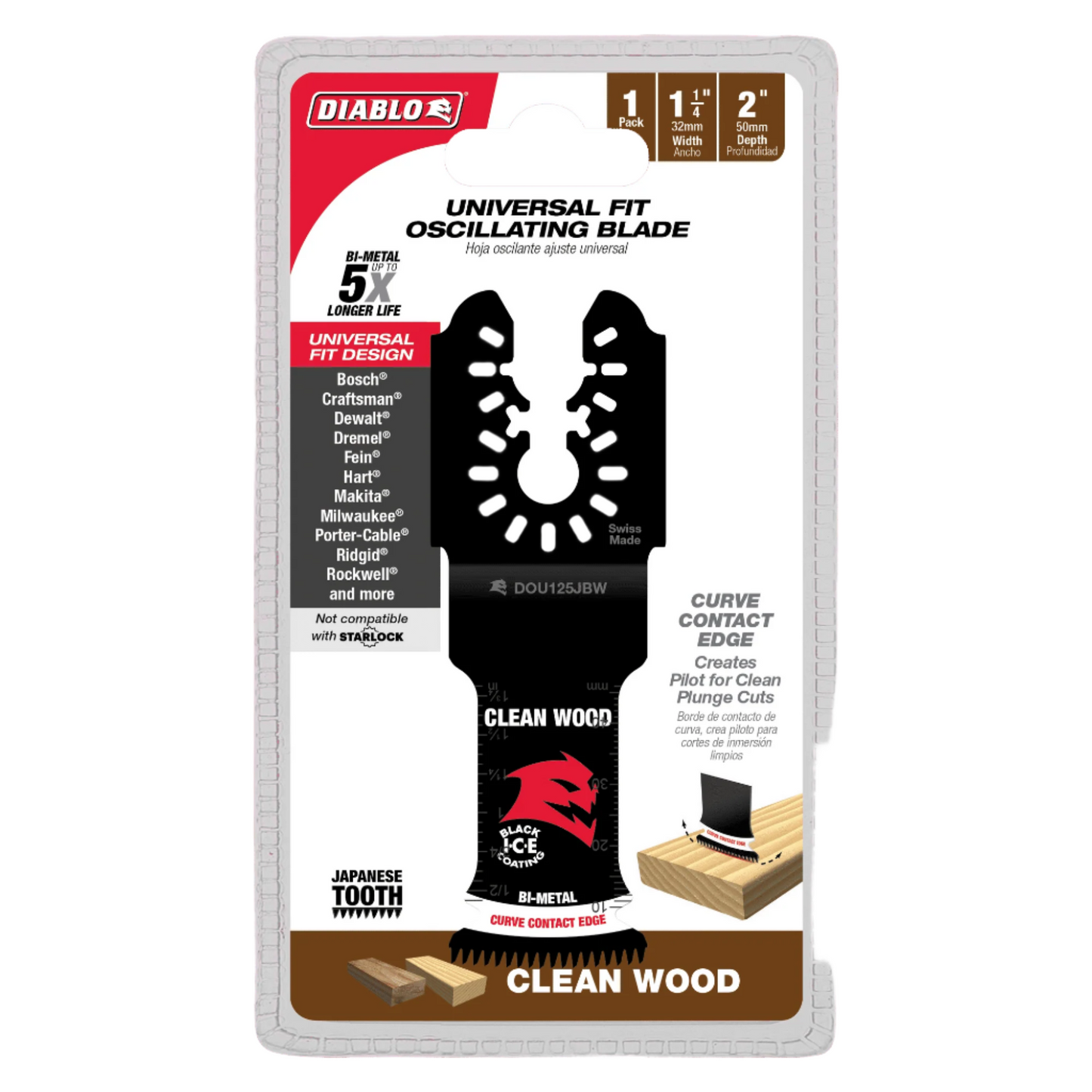 Diablo, DOU125JBW 1-1/4in Demo Demon Universal Fit Bi-Metal Oscillating Blade for Clean Wood