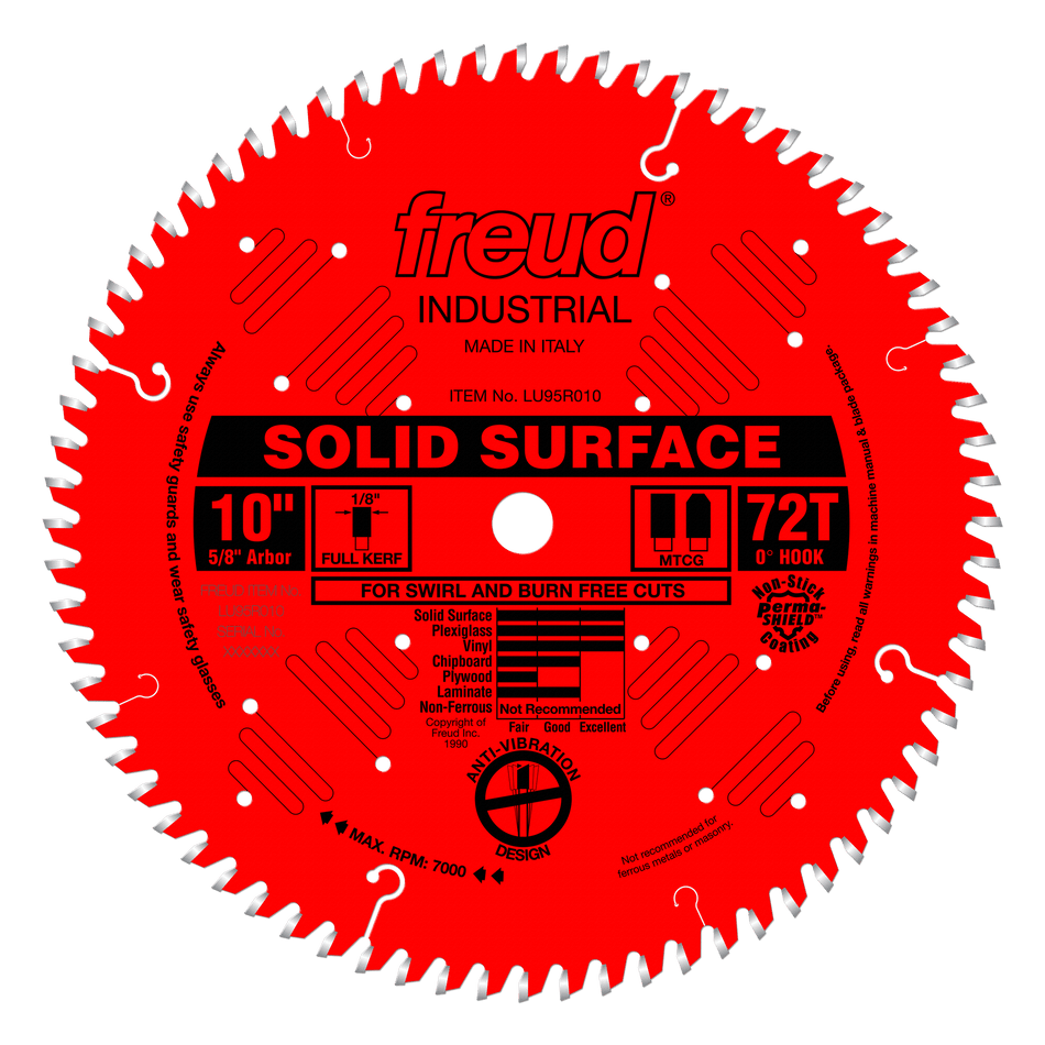 Freud, LU95R010 Lame de scie 72 dents 10'' TCG pour coupe de surface solide, arbre 5/8'' 13900