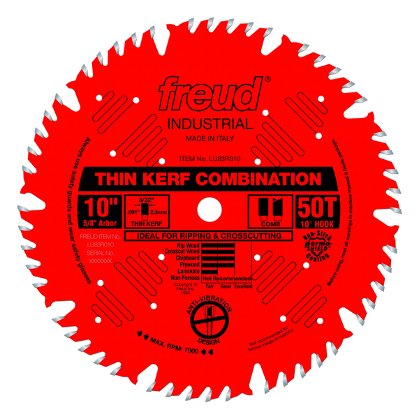 Freud LU83R010 10-inch Thin Kerf Combo Blade  50T