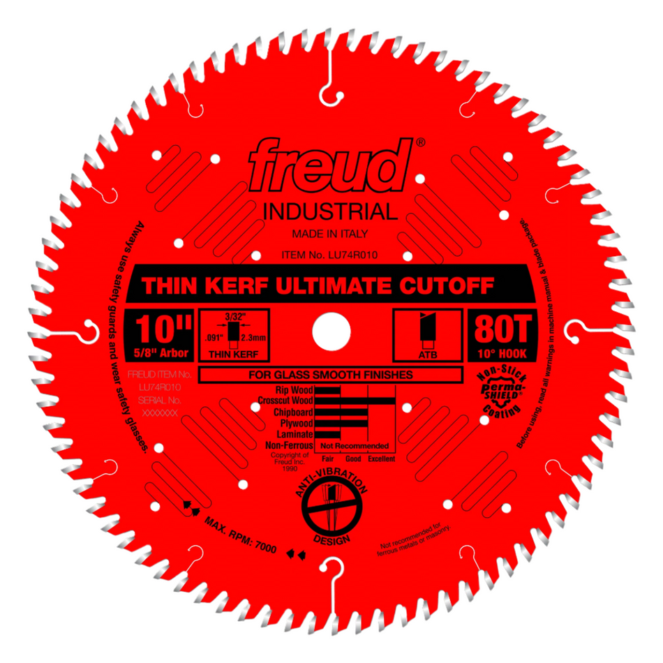 Freud LU74R010 10-inch Thin Kerf Ultimate Crosscut Blade 5/8'' Arbor