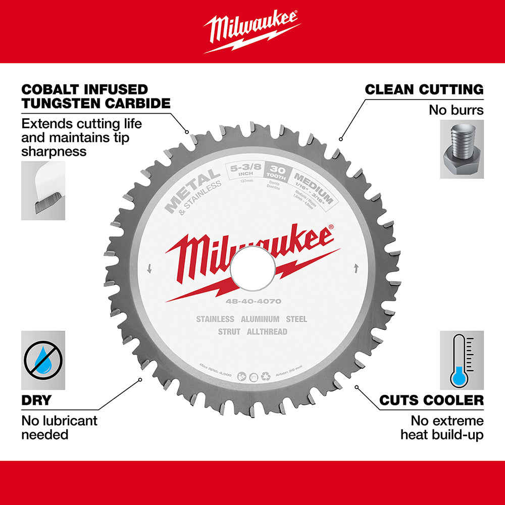 Milwaukee, 48-40-4070 5-3/8 in. 30 Tooth Ferrous Metal Circular Saw Blade