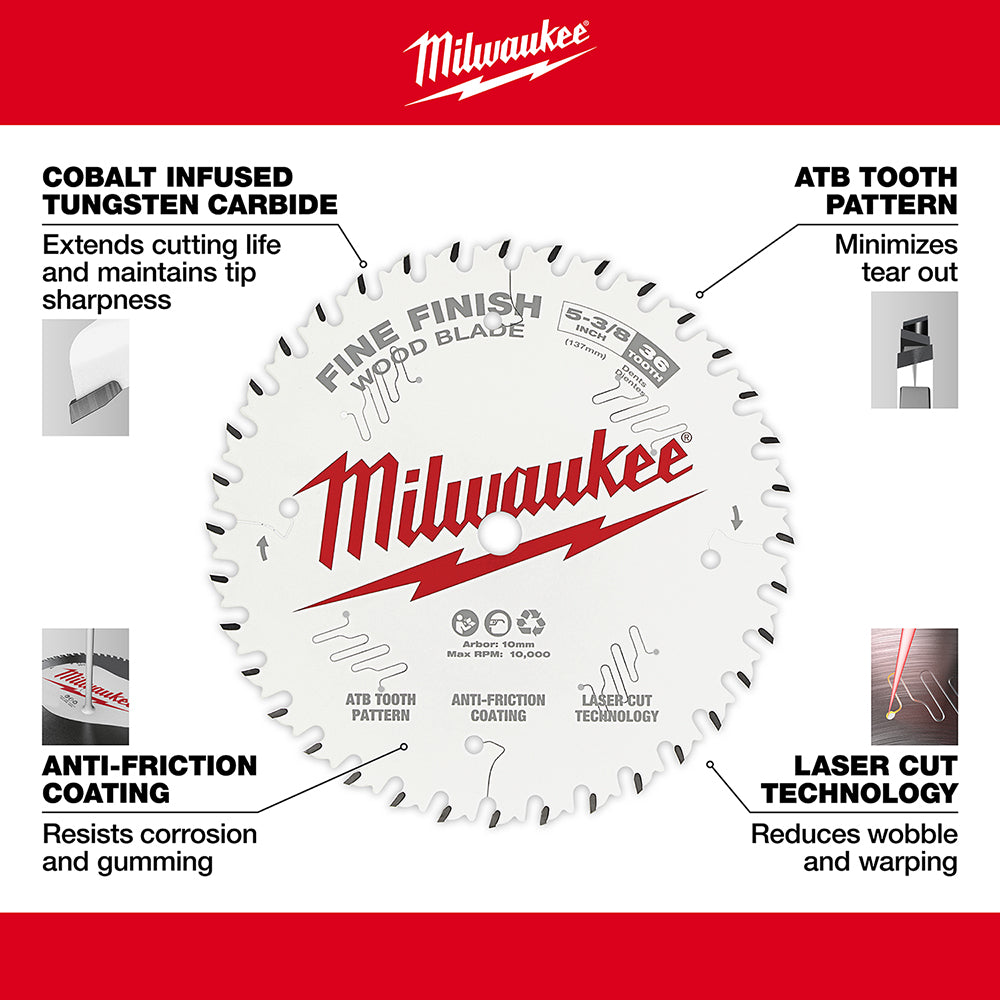 Milwaukee, 48-40-0524 5-3/8'' 36T Fine Finish Circular Saw Blade