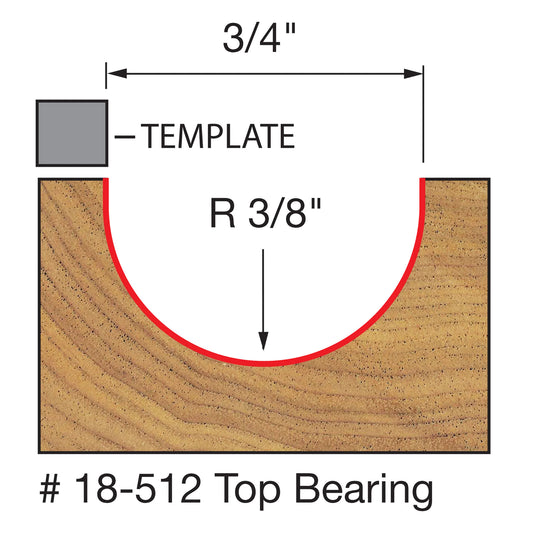 Freud, 18-512 3/4'' Round Nose Router Bit  / Top Bearing 1/4'' Shank