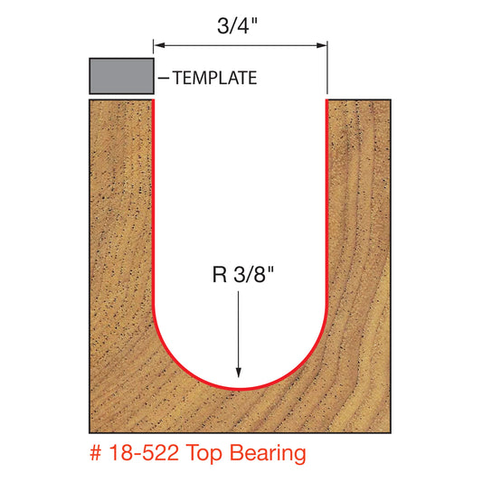 Freud, 18-522 3/4'' Round Nose Router Bit  / Top Bearing 1/2'' Shank