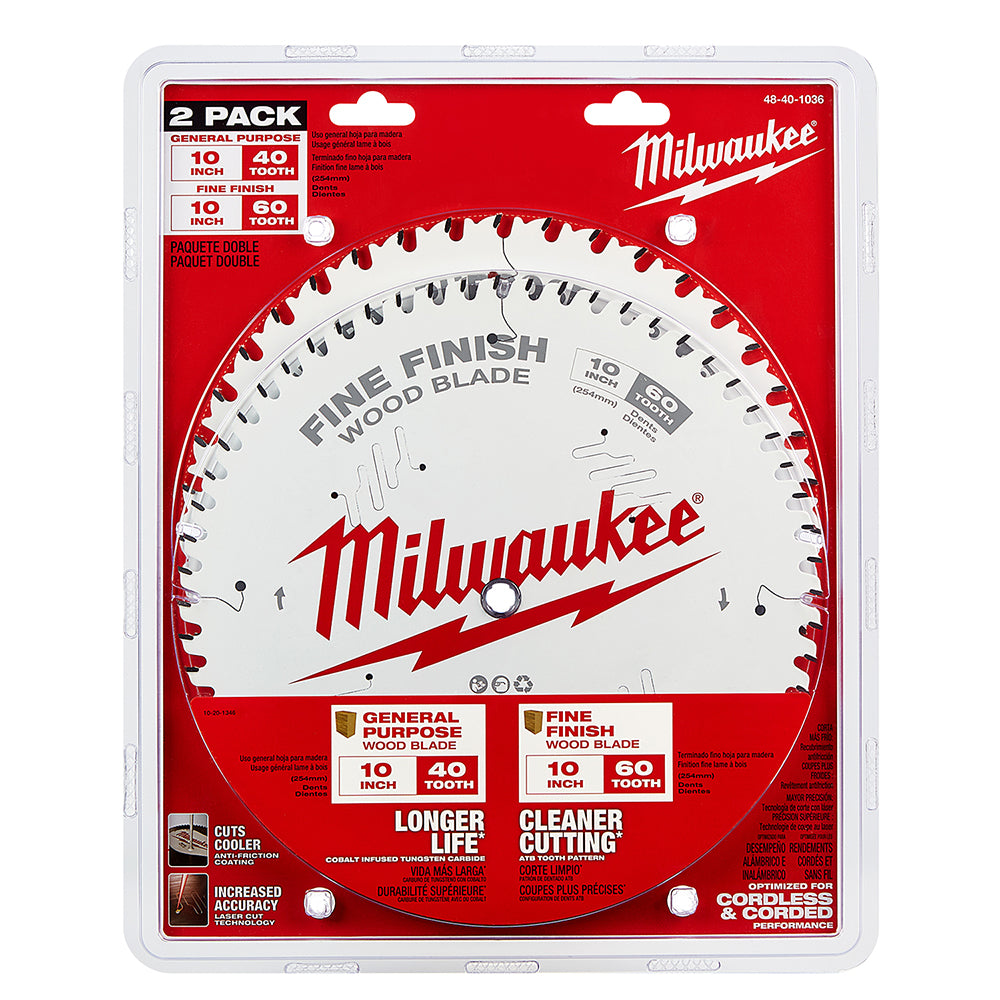 Milwaukee, 48-40-1036 10 in 40T + 60T Two Pack Circular Saw Blades